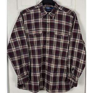 Polo Ralph Lauren Shirt Men L Stanfield Workshirt Plaid Loop Collar Chest Pocket